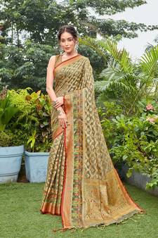 Grey Woven Art Silk Saree With Blouse