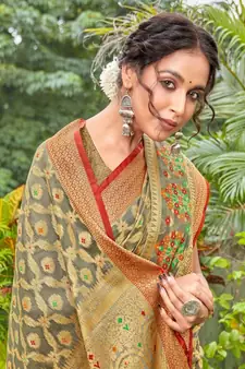 Grey Woven Art Silk Saree With Blouse