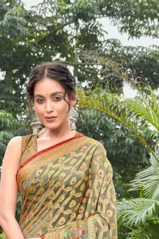 Grey Woven Art Silk Saree With Blouse