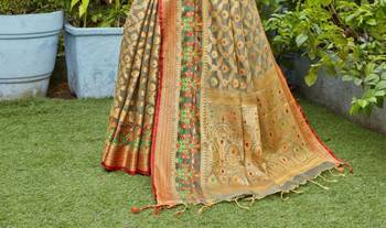 Grey Woven Art Silk Saree With Blouse 4