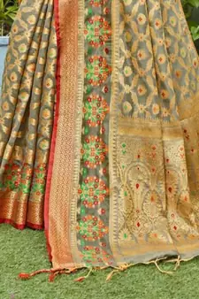 Grey Woven Art Silk Saree With Blouse