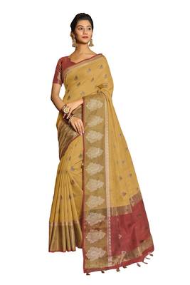Yellow woven chanderi saree with blouse 1
