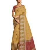 Yellow woven chanderi saree with blouse