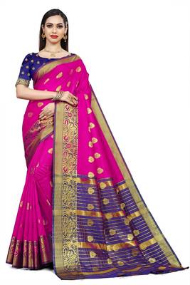 Magenta woven chanderi saree with blouse 1