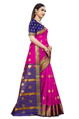 Magenta woven chanderi saree with blouse 3