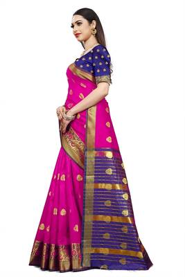 Magenta woven chanderi saree with blouse 4