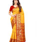 Yellow woven jacquard saree with blouse