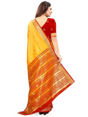 Yellow woven jacquard saree with blouse 4