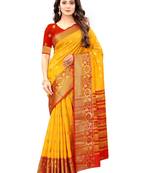 Yellow woven jacquard saree with blouse