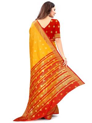Yellow woven jacquard saree with blouse 2