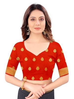 Yellow woven jacquard saree with blouse 5