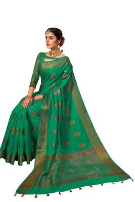 Green woven chanderi saree with blouse 2