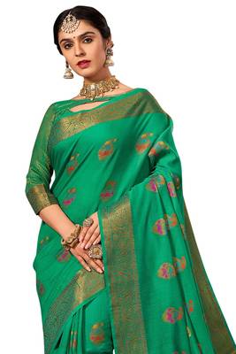 Green woven chanderi saree with blouse 3