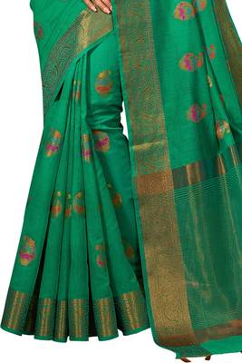 Green woven chanderi saree with blouse 4
