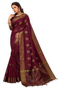 Maroon Woven Chanderi Saree With Blouse