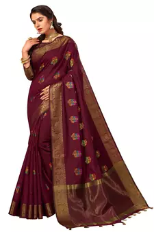 Maroon Woven Chanderi Saree With Blouse