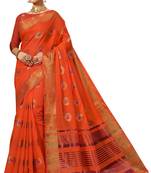Orange woven chanderi saree with blouse