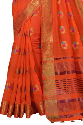 Orange woven chanderi saree with blouse 4