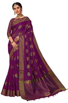 Purple Woven Chanderi Saree With Blouse
