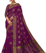 Purple Woven Chanderi Saree With Blouse