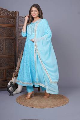Pinkblock Women's Ethnic Designer AAA+ Premium Rayon Embroidered Gota Work Kurti With Nazmin Dupatta & Palazzo Set 1
