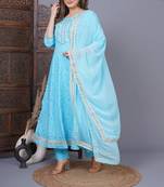 Pinkblock Women's Ethnic Designer AAA+ Premium Rayon Embroidered Gota Work Kurti With Nazmin Dupatta & Palazzo Set