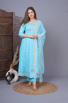 Pinkblock Women's Ethnic Designer AAA+ Premium Rayon Embroidered Gota Work Kurti With Nazmin Dupatta & Palazzo Set 2