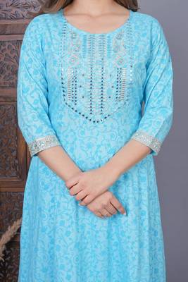 Pinkblock Women's Ethnic Designer AAA+ Premium Rayon Embroidered Gota Work Kurti With Nazmin Dupatta & Palazzo Set 4