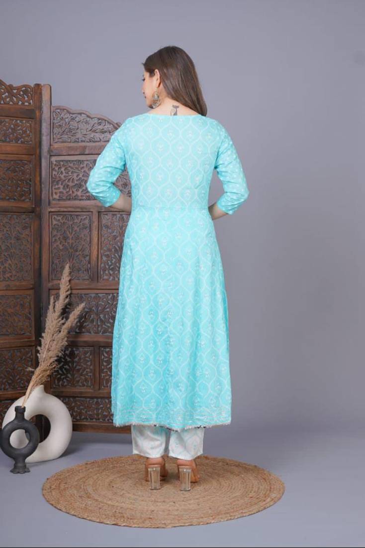 Pinkblock Women's Ethnic Designer AAA+ Premium Rayon Embroidered Gota Work Kurti With Nazmin Dupatta & Palazzo Set