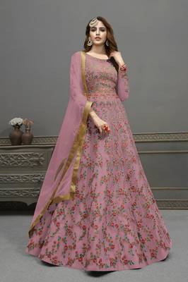 Pink embroidered net salwar 1