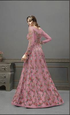 Pink embroidered net salwar 2