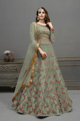 Mehendi embroidered net salwar 1