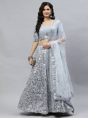 Shubhkala Enchanting Sky Blue Gota Patti Embroidered Georgette Semi Stitched Wedding Lehenga 2