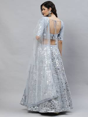 Shubhkala Enchanting Sky Blue Gota Patti Embroidered Georgette Semi Stitched Wedding Lehenga 3