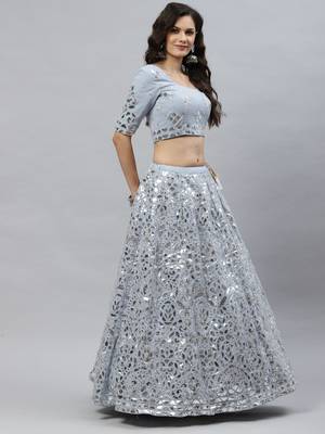 Shubhkala Enchanting Sky Blue Gota Patti Embroidered Georgette Semi Stitched Wedding Lehenga 5