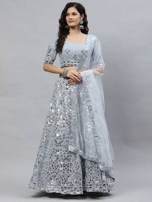 Shubhkala Enchanting Sky Blue Gota Patti Embroidered Georgette Semi Stitched Wedding Lehenga 6