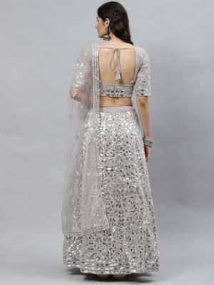 Shubhkala Mesmerizing Grey Gota Patti Embroidered Georgette Lehenga Choli 3