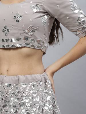 Shubhkala Mesmerizing Grey Gota Patti Embroidered Georgette Lehenga Choli 4