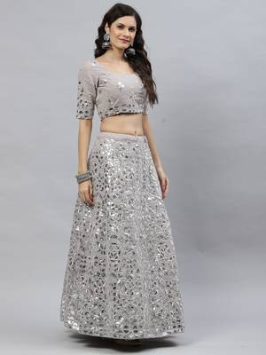 Shubhkala Mesmerizing Grey Gota Patti Embroidered Georgette Lehenga Choli 5