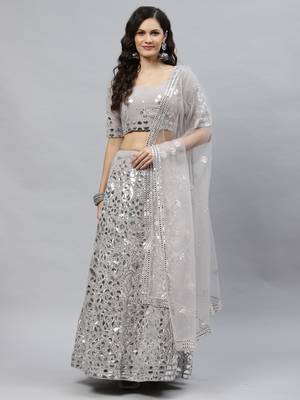 Shubhkala Mesmerizing Grey Gota Patti Embroidered Georgette Lehenga Choli 6