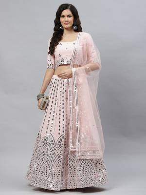 Shubhkala Delightful Pink Gota Patti Embroidered Georgette Semi Stitched Party Wear Lehenga 2