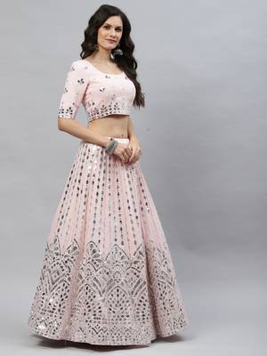 Shubhkala Delightful Pink Gota Patti Embroidered Georgette Semi Stitched Party Wear Lehenga 5