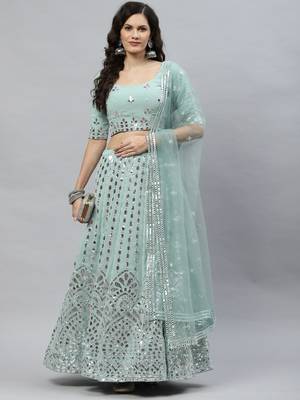 Shubhkala Glamorous Pista Green Gota Patti Embroidered Georgette Semi Stitched Bridal Lehenga 2