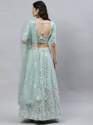 Shubhkala Glamorous Pista Green Gota Patti Embroidered Georgette Semi Stitched Bridal Lehenga 3