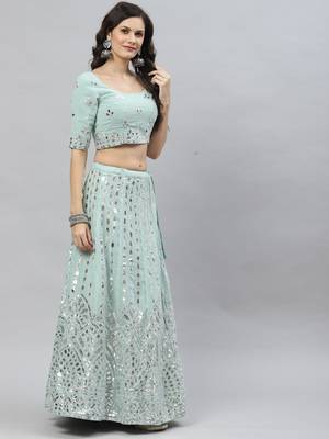 Shubhkala Glamorous Pista Green Gota Patti Embroidered Georgette Semi Stitched Bridal Lehenga 5
