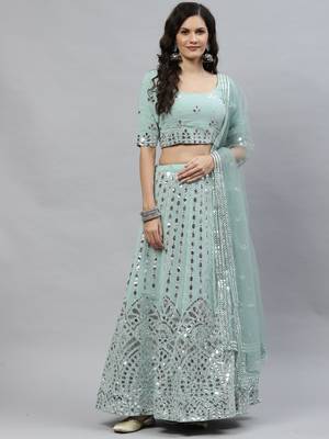 Shubhkala Glamorous Pista Green Gota Patti Embroidered Georgette Semi Stitched Bridal Lehenga 6