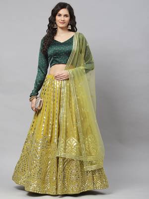 Shubhkala Graceful Floracance Green Gota Patti Embroidered Georgette Semi Stitched Lehenga Choli 2