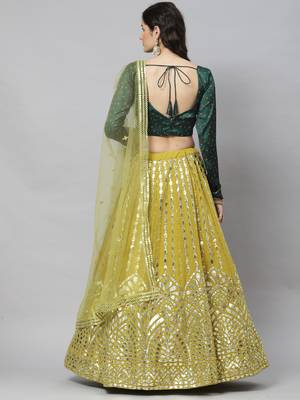 Shubhkala Graceful Floracance Green Gota Patti Embroidered Georgette Semi Stitched Lehenga Choli 3