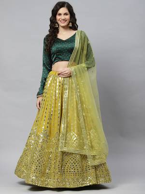 Shubhkala Graceful Floracance Green Gota Patti Embroidered Georgette Semi Stitched Lehenga Choli 6