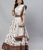 Shubhkala White Thread With Sequins Embroidered Silk Semi Stitched Wedding Lehenga